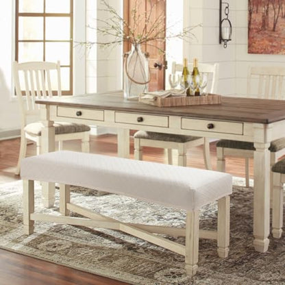 Fuloon Stretch Jacquard Dining Bench Cover - Anti-Dust Removable Bench Slipcover Washable Seat Cushion Protector for Bedroom, Kitchen, Hotel, Banquet (Pale Beige) - color: Pale Beige