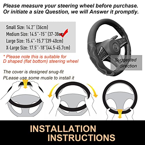 D Shaped Comfy Grip Steering Wheel Cover, Anti-Slip Design, Flat Bottom 14.5-15 Inch(Silicone Black)