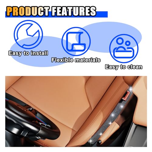 2PCS Car Seat Gap Filler, Handmade Crystal Diamond Rhinestone Seat Gap Blocker to Fill The Gaps Between Seat and Console Blocker, Bling Car Accessories for Car SUV Truck (White)