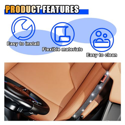 2PCS Car Seat Gap Filler, Handmade Crystal Diamond Rhinestone Seat Gap Blocker to Fill The Gaps Between Seat and Console Blocker, Bling Car Accessories for Car SUV Truck (White)