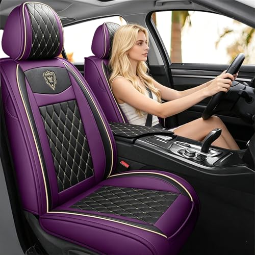 SanQing Car Seat Covers Full Set, Super Luxurious Heavy Universal Duty Waterproof Leather Automotive Vehicle Cover for Cars SUV Pick-up Truck, Non-Slip Seat Purple Car Accessories(Full Set/Purple)