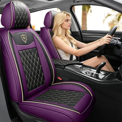 SanQing Car Seat Covers Full Set, Super Luxurious Heavy Universal Duty Waterproof Leather Automotive Vehicle Cover for Cars SUV Pick-up Truck, Non-Slip Seat Purple Car Accessories(Full Set/Purple)
