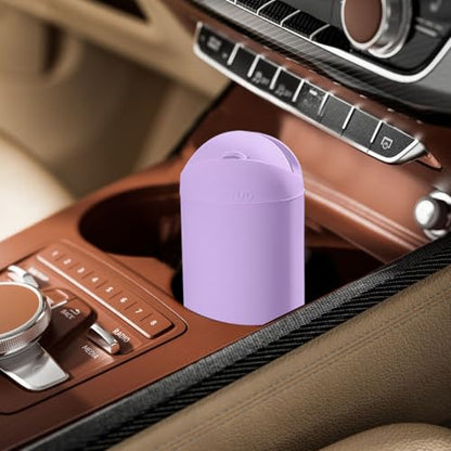 Car Trash Can with Lid, Portable Silicone Vehicle Cup Holder Dustbin Garbage Can, Compact Round Automobile Interior Rubbish Bin Garbage Container, Universal for RV Truck SUV (Purple) - color: Purple