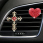 2PCS Bling Cross & Heart Car Dashboard Air Vent Trim Clip, Sparkly Rhinestone Car Air Vent Clips, Diamond Auto Diffuser Charm Clip, Auto Interior Decoration Accessory for Women Girls (Red) - size: Red