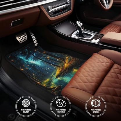 Universal Fit Car Floor Mats - Tech Cloth with Elegant Patterns, Enchanted Forest Stream, Front (26.8x17.3in) & Rear (13x17.3in) Set, Anti-Slip Rubber Bottom, 4PCS, Water-Resistant & Simple to Clean