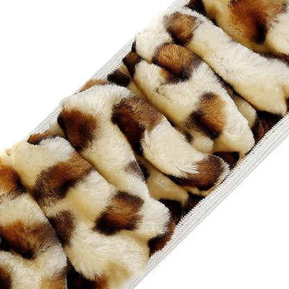 X AUTOHAUX Elastic Leopard Pattern Fluffy Car Steering Wheel Cover with Handbrake Gear Shift Cover Set Universal Beige - color: Beige