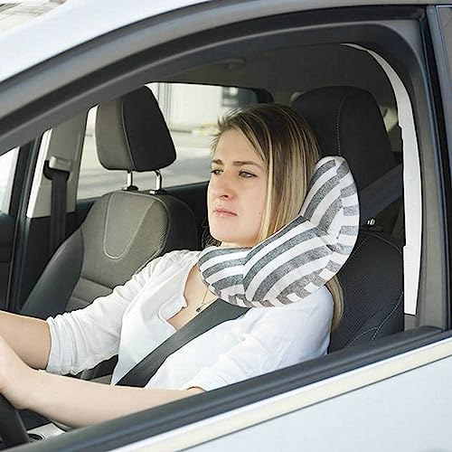 Kids Car Seat Travel Neck Pillow Soft Neck Support Cushion Car Seat Belt Cover Cushion Pillow Car Seatbelt Shoulder Pad Head Neck Support Pillow Seat Strap Pillow for Car Airplane Pushchair Travel - color: Gray Strips