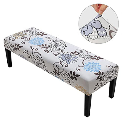 Fuloon Stretch Dining Bench Cover, Anti-Dust Removable Bench Slipcover Washable Seat Cushion Protector for Bedroom, Kitchen, Hotel, Banquet (Milky White) - color: Milky White