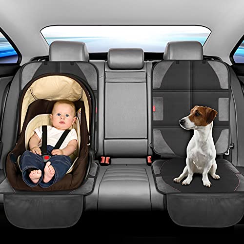 Car Seat Protector with Thickest Padding,Waterproof 600D with Storage Pockets,Non-Slip Pets Fabric Child Baby Cover Leather Reinforced Vehicle Seat 1 Pack (Black) - color: Black
