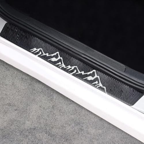 Universal Car Door Sill Protectors Mountain Car Accessories 4Pcs Carbon Fiber Vinyl Threshold Decorative Scuff Plate,Anti-Scratch, Anti-Dirty, Waterproof - color: door-mountain-white