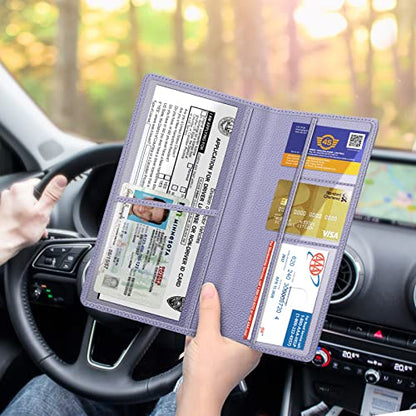 FINPAC Car Registration and Insurance Card Holder, Vehicle Glove Box Card Organizer Wallet Automobile Accessories for License - color: Lilac Purple