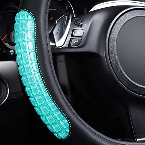 Flying Banner car Steering Wheel Cover Gel Massage Velvet Cool Warm Universal Size 15 inches SUV Truck Anti Slip Odorless Summer Winter (Black Mint Blue, Gel Massage) - color: Black Mint Blue