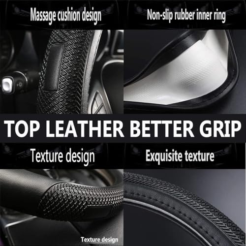 D Shape Steering Wheel Cover,Universal 14.5-15 Inch Car Black Leather Steering Wheel Wrap with Better Sport Grip for Men Women,Fit D Shaped Flat Bottom Steering Wheel - color: D Shape Black Leather