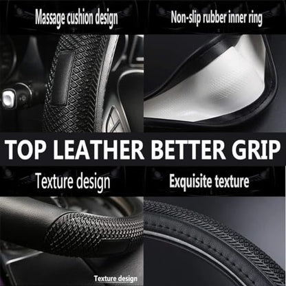 D Shape Steering Wheel Cover,Universal 14.5-15 Inch Car Black Leather Steering Wheel Wrap with Better Sport Grip for Men Women,Fit D Shaped Flat Bottom Steering Wheel - color: D Shape Black Leather