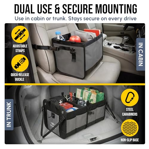 Modular 5-Section Trunk Organizer XL – Car Storage for Groceries, Tools, Sports Gear, Emergency Kits – Extra Large Multi-Module Cargo Box, Foldable, Detachable, Heavy Duty Design – Gray
