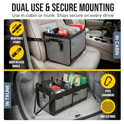 Modular 5-Section Trunk Organizer XL – Car Storage for Groceries, Tools, Sports Gear, Emergency Kits – Extra Large Multi-Module Cargo Box, Foldable, Detachable, Heavy Duty Design – Gray