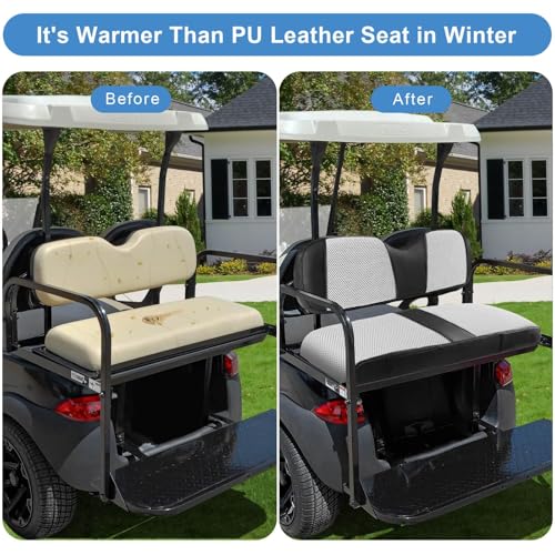 MOSNAI Golf Cart Rear Seat Cover for EZGO Club Car Yamaha Aftermarket Rear Seat Cushion, Breathable Mesh & Leather, Stay Cool on Hot Sunny Days, Perfect for Neighborhood Rides and Golf Course - style: Fit Aftermarket Rear Seat