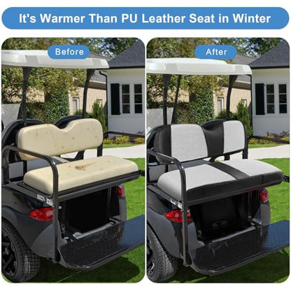 MOSNAI Golf Cart Rear Seat Cover for EZGO Club Car Yamaha Aftermarket Rear Seat Cushion, Breathable Mesh & Leather, Stay Cool on Hot Sunny Days, Perfect for Neighborhood Rides and Golf Course - style: Fit Aftermarket Rear Seat
