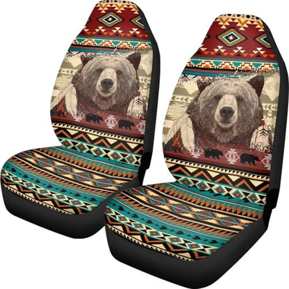 Dreaweet Native American Bear Seat Covers for Cars SUV Trucks 2 Piece Washable Universal Car Seat Cover Front Seats Only Easy to Install Carseat Cover Protection - color: Bear Native American