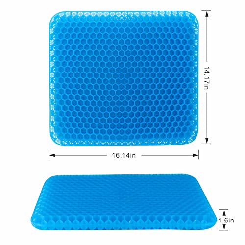 Gel Seat Cushion, Chair Cushions with Non-Slip Cover, Breathable Honeycomb Car Seat Cushion for Pressure Relief Back Pain, Home Wheelchair Office Chair Cushion (16x14x1.6 inch)