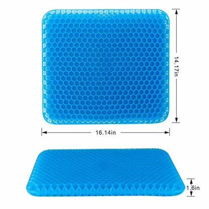 Gel Seat Cushion, Chair Cushions with Non-Slip Cover, Breathable Honeycomb Car Seat Cushion for Pressure Relief Back Pain, Home Wheelchair Office Chair Cushion (16x14x1.6 inch)