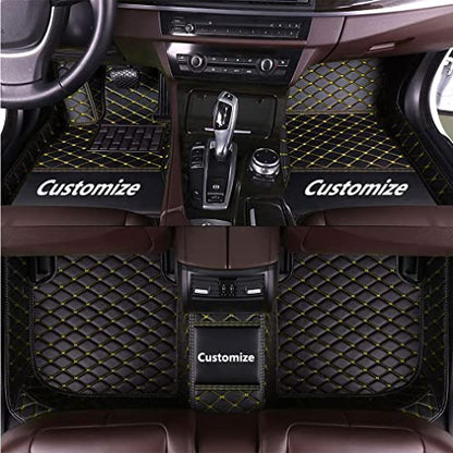Custom Fit Car Floor Mats - Full Coverage Automotive Leather Floor Liners for Most Vehicles by MingyunSM (Black Yellow) - color: black yellow