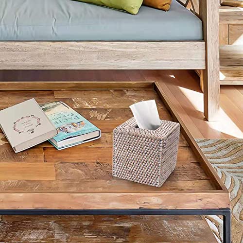 2 Pack Rattan Tissue Box Cover Square, Hand Woven Wicker Tissue Holder, 5.5 x 5.5 X 5.7 inch, Whitewash - color: Whitewash, size: Square (5.7"H) (Set of 2)