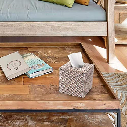 Rattan Tissue Box Cover Square, Hand Woven Wicker Tissue Holder, 5.5 x 5.5 X 5.7 inch, Whitewash - color: Whitewash, size: Square (5.7"H)