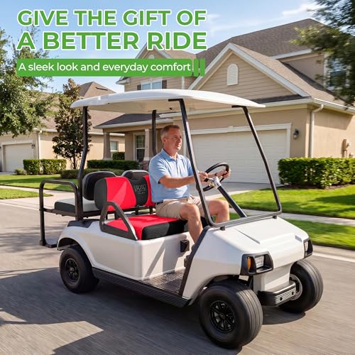 10L0L Golf Cart Seat Covers, Super Comfort Cooler Than Vinyl Seat Cover, Front and Rear Seat Cover for Yamaha EZGO Club Car, No Drilling Breathable Mesh Bench Seat Blanket, Machine Washable - color: Red + Black, style: Front Seat - For EZGO TXT & RXV & Cl