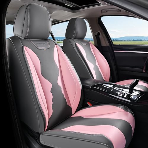 Coverado Car Seat Covers, Front Covers for Cars, Car Seat Cover Front Seats, Automotive Seat Cover, Waterproof, Leather Car Seat Cushion, Universal Interior Seat Protectors for Most Cars - color: Black-Pink, size: Front Pair
