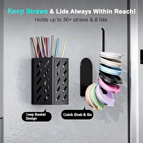 Magnetic Cup Holder for 8 Stanley 30/40 oz Tumbler, 2Pack Water Bottle Holder with Tumbler Lid & Straw Organizer, Flexible disassembly, Ideal for Fridge and Other Iron Surfaces - size: 8 bottles
