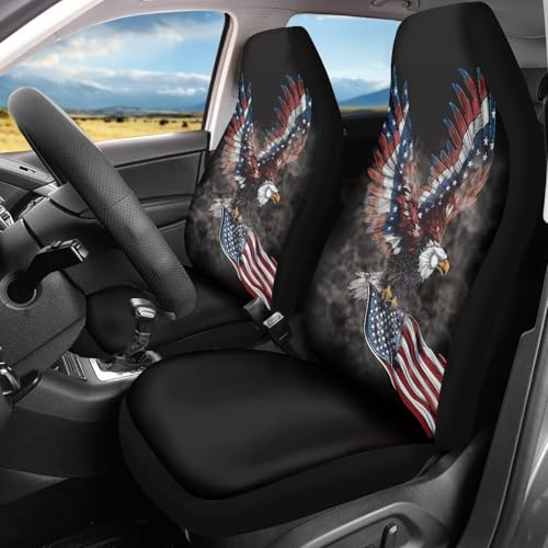 Black American Flag Automotive Seat Cover Red Car Front Seat Cover for Patriotic 4th of July Car Seat Cushion Protector Eagle Vehicle Interior Protection - color: Black American Flag Eagle