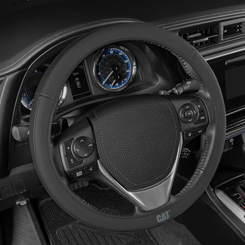 Cat® EasyWrap Faux Black Leather Steering Wheel Cover, Self Wrapping Car Steering Wheel Cover for Auto Truck Van SUV - Standard 14.5" - 15 Inches - color: Black EasyWrap, size: Standard (14.5-15")