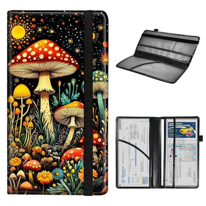 Car Registration and Insurance Holder for Women Men,Automobile License Document Card Holders Vehicle Glove Box Organizer Leather Accessories Driver Essential,Mushrooms Moon and Flowers - color: Mushrooms Moon and Flowers