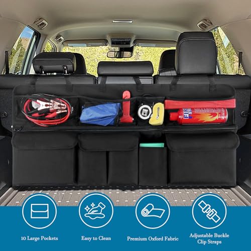 Car Trunk Organizer, Upgraded Version Expand Space Hanging Trunk Organizer with Adjustable Straps, Collapsible Waterproof Suv Trunk Organizers, Sturdy Space Saver Frees for SUV, Truck