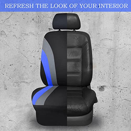 CAR PASS Line Rider Sporty Cloth 11PCS Universal Fit Car Seat Cover -100% Breathable with 5mm Composite Sponge Inside,Airbag Compatible,3zipper Bench(Full Set, Black and Blue) - color: Black and Blue, size: Full Set