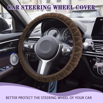 Universal Fluffy Plush Car Steering Wheel Cover, Anti-Slip Soft Warm Auto Steering Wheel Protector, Automotive Interior Protection Accessories Fit Most Cars, Sedans, SUVs, Vans, Trucks