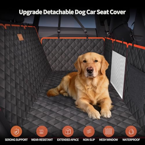 Dog Car Seat Cover for Back Seat, 1seat to 3seats can be Switched at Will. Back Seat Extender with Hard Bottom. 600D Heavy Duty Scratch,Nonslip,Waterproof Dog Hammock for Cars,Trucks and SUVs. - color: Black and Orange