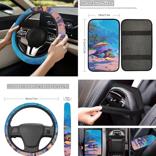Forchrinse 15Pcs Hawaiian Sea Turtle Car Seat Cover Set with Steering Wheel Cover Armrest Shoulder Pads Handbrake Gear Cover Garbage Can Universal Women Auto Interior Accessories - color: Hawaiian Sea Turtle