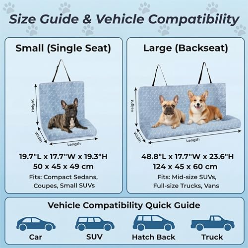 Premium Cooling Dog Car Seat Mat for Small & Medium Dogs, Breathable Puppy Car Seat for Front & Back Seat Travel, Cool-to-Touch Washable Pet Travel Lounge Mat with Supportive Bolster