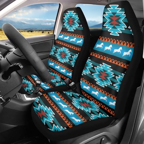 Aztec Southest Stripe Car Seat Covers for Women Men, Turquoise Front Bucket Covers Bottom Seat Cushion Covers, Anti-Slip Seat Protector for SUV Truck Vans Sedans - color: Aztec