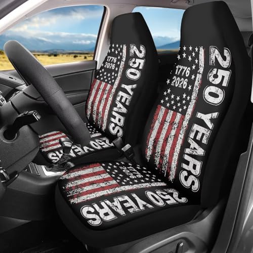 INSTANTARTS 250th Years Front Car Seat Covers Soft Car Seat Protectors 2 Packs Easy to Install Auto Accessories Compatible with Most Cars, SUVs, Trucks - color: 250th Years US Flag