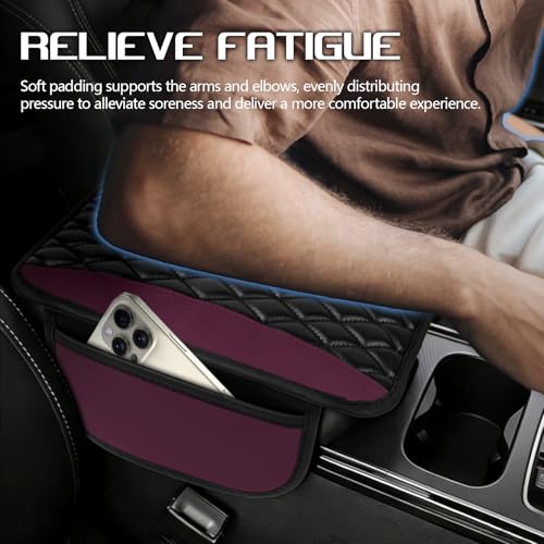 wuyaoyao Car Center Console Cover, 12.2"×7.5" Waterproof Leather Auto Armrest Cover Protector with Side Pockets, Stylish Comfortable Vehicle Arm Rest Box Cushion Pad, Car Accessories (Purple) - color: Purple