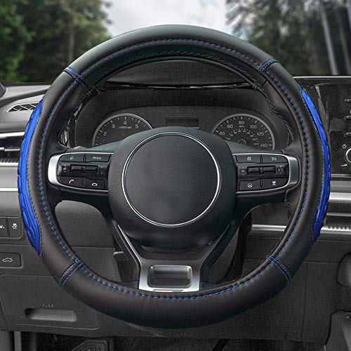 FH Group Universal Fit Ultra Grip Silicone and Faux Leather Steering Wheel Cover fits Most Cars, SUVs Blue