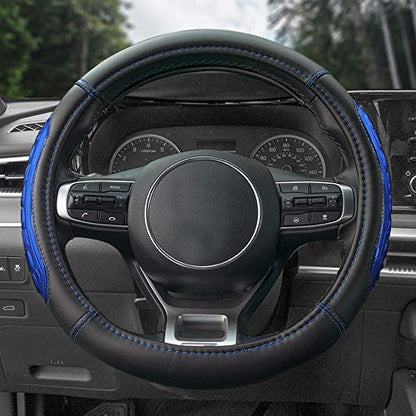FH Group Universal Fit Ultra Grip Silicone and Faux Leather Steering Wheel Cover fits Most Cars, SUVs Blue