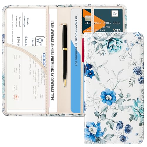 CoBak Car Registration and Insurance Holder - Vehicle Glove Box Car Organizer,Auto Truck Comparment Accessories Case with Magnetic Closure for Driver License,Cards - color: L-Indigo Floral Harmony