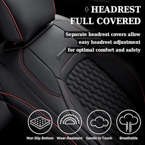 Coverado Chevy Chevrolet Silverado GMC Sierra Seat Covers, Custom Fit for 2007-2026 1500, 2015-2026 2500HD 3500HD Crew Double Extended Cab Truck, Faux Waterproof Leather Seat Covers (Front, Redline) - color: Red Line, size: Front