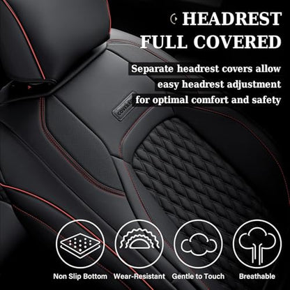 Coverado Chevy Chevrolet Silverado GMC Sierra Seat Covers, Custom Fit for 2007-2026 1500, 2015-2026 2500HD 3500HD Crew Double Extended Cab Truck, Faux Waterproof Leather Seat Covers (Front, Redline) - color: Red Line, size: Front