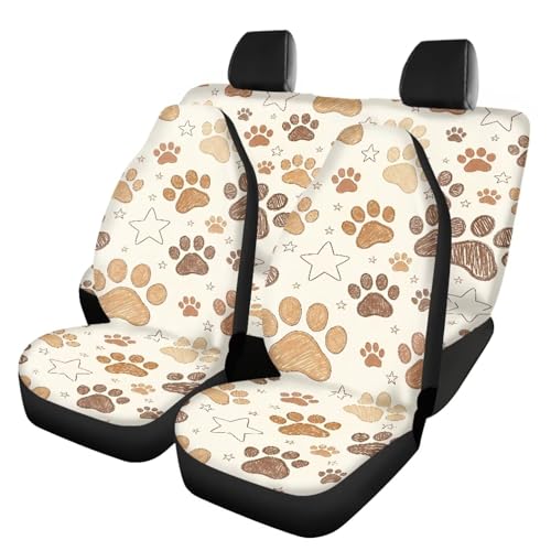 Howilath Cartoon Yellow Dog Paw Car Seat Cover Full Set 4 Pack Breathable Heart Front & Back Seat Covers Interior Decor Fit SUV Sedan Van, Easy to Install - color: Cartoon Yellow Dog Paw