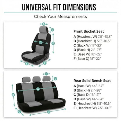 FH Group Car Seat Covers Full Set Cloth - Universal Fit Automotive Seat Covers, Low Back Front Seat Covers, Solid Back Seat Cover, Washable Car Seat Cover for SUV, Sedan and Van Gray - color: Gray, style: Seat Cover Full Set